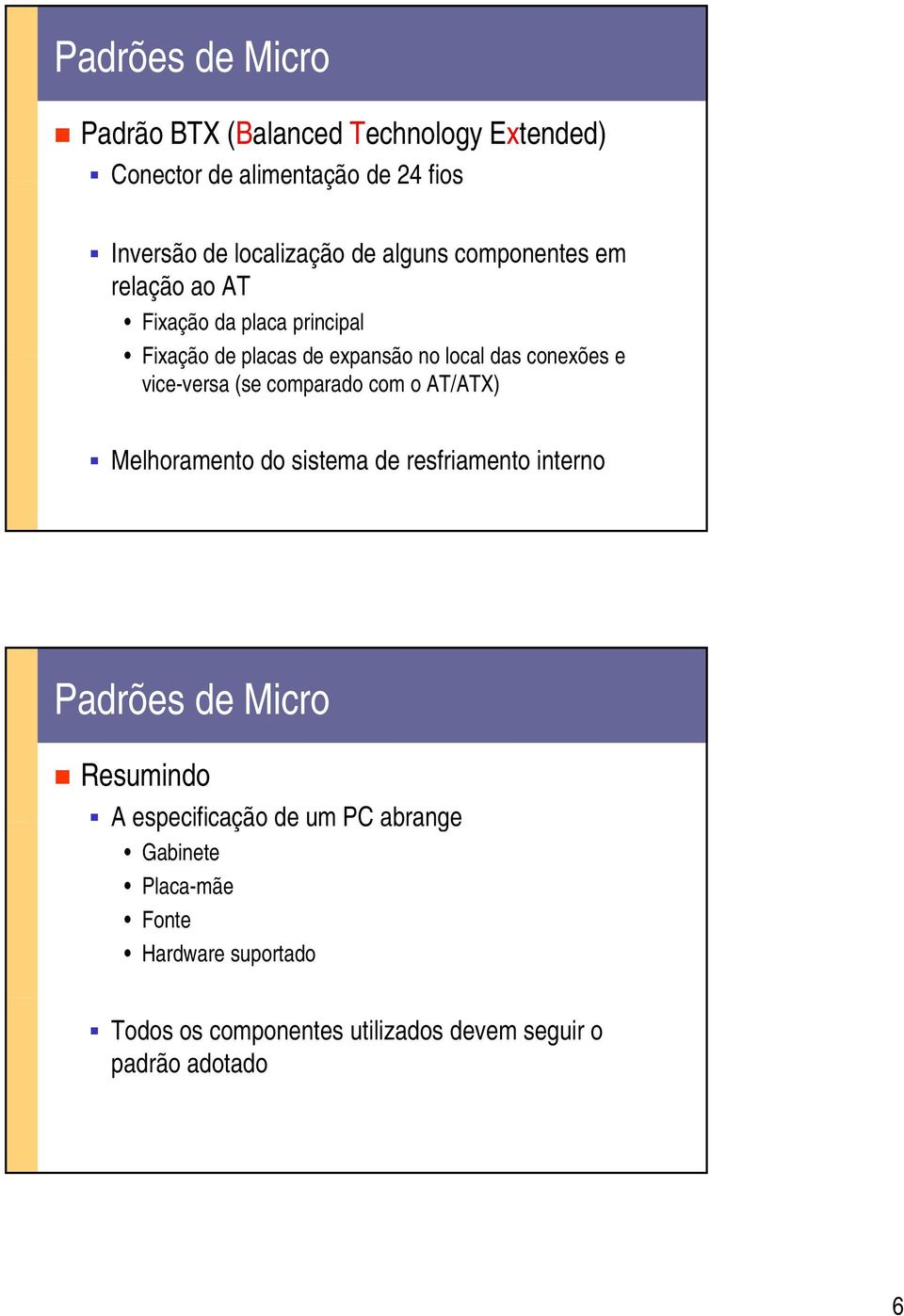 vice-versa (se comparado com o AT/ATX) Melhoramento do sistema de resfriamento interno Padrões de Micro Resumindo A