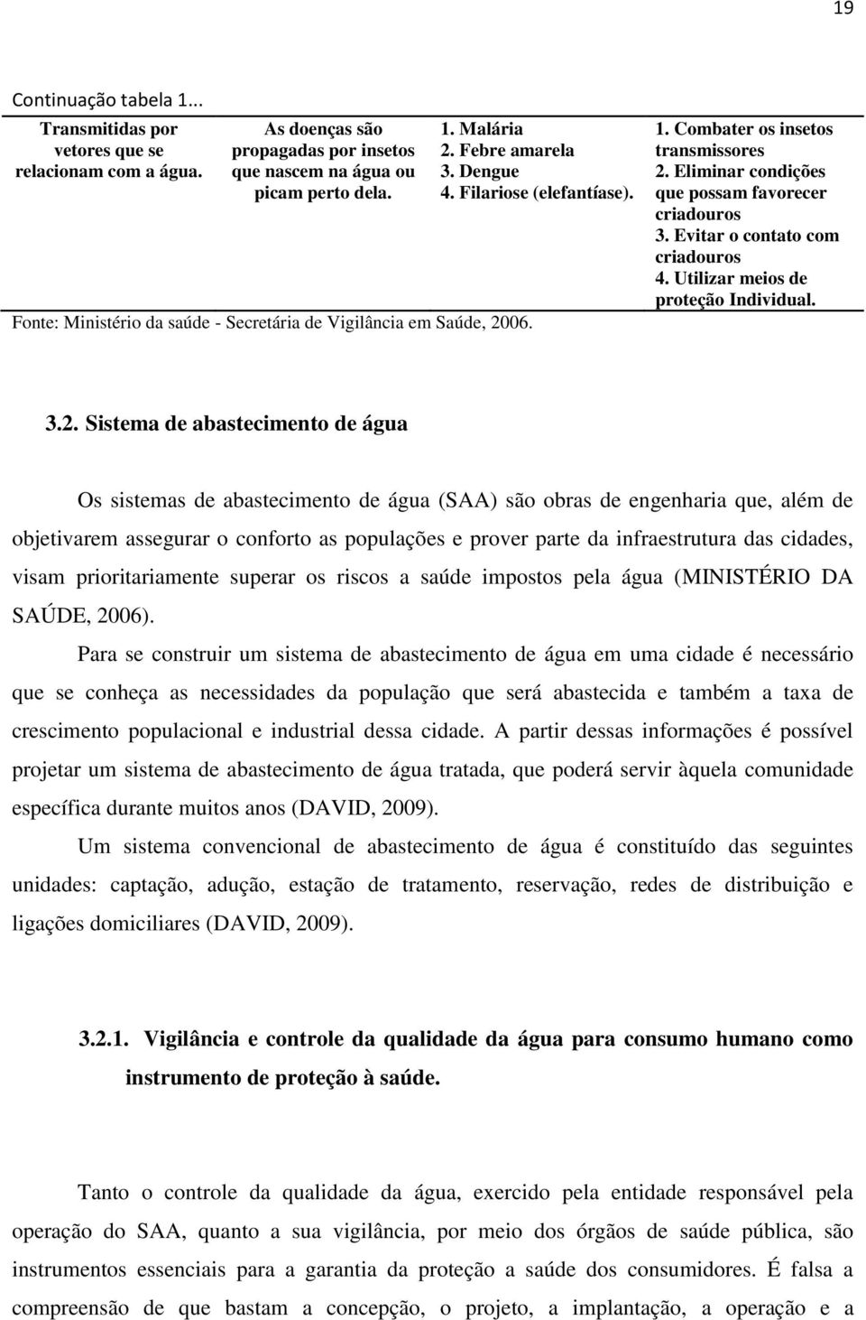 Eliminar condições que possam favorecer criadouros 3. Evitar o contato com criadouros 4. Utilizar meios de proteção Individual. 3.2.