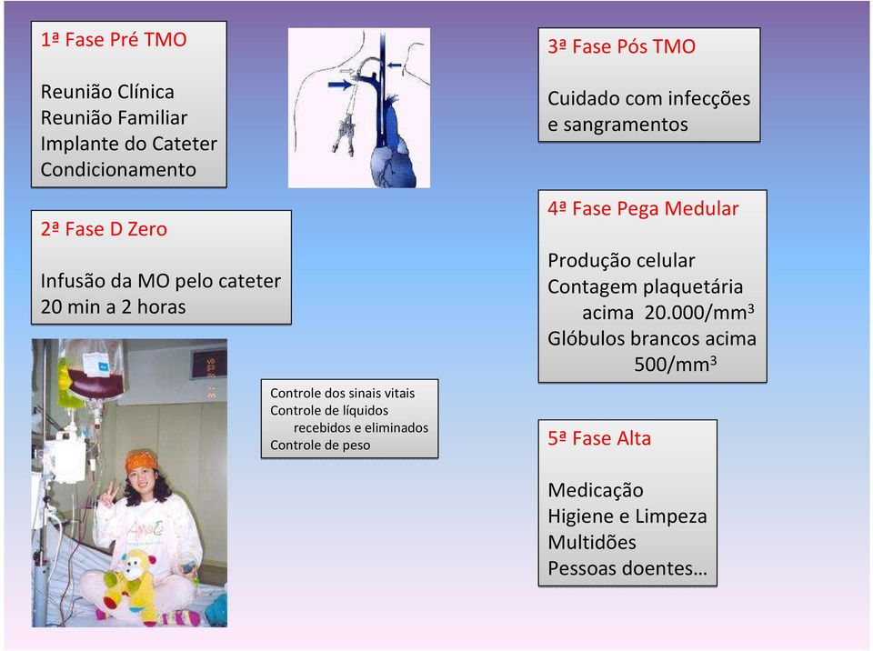 peso 3ªFase Pós TMO Cuidado com infecções e sangramentos 4ª Fase Pega Medular Produção celular Contagem