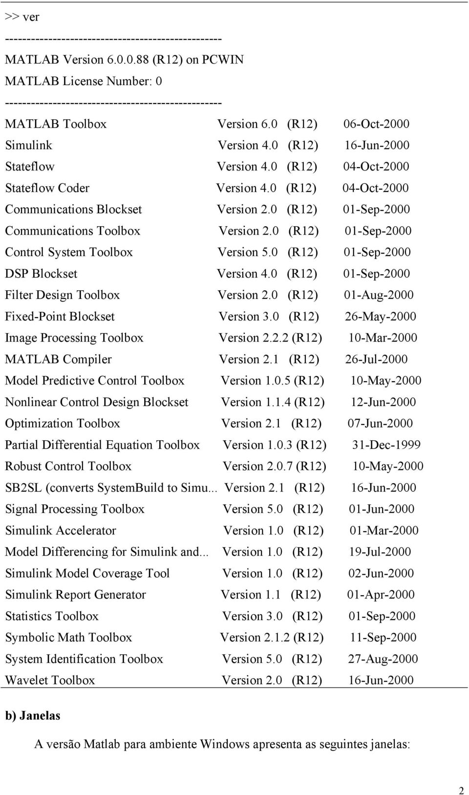 0 (R12) 01-Sep-2000 Communications Toolbox Version 2.0 (R12) 01-Sep-2000 Control System Toolbox Version 5.0 (R12) 01-Sep-2000 DSP Blockset Version 4.