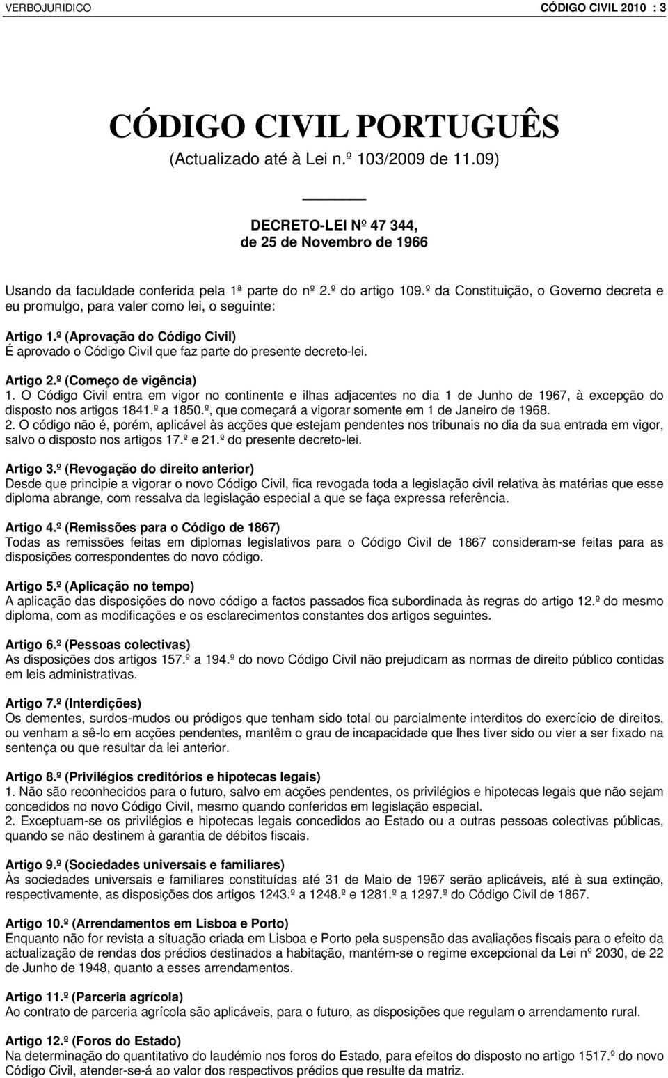 º da Constituição, o Governo decreta e eu promulgo, para valer como lei, o seguinte: Artigo 1.º (Aprovação do Código Civil) É aprovado o Código Civil que faz parte do presente decreto-lei. Artigo 2.