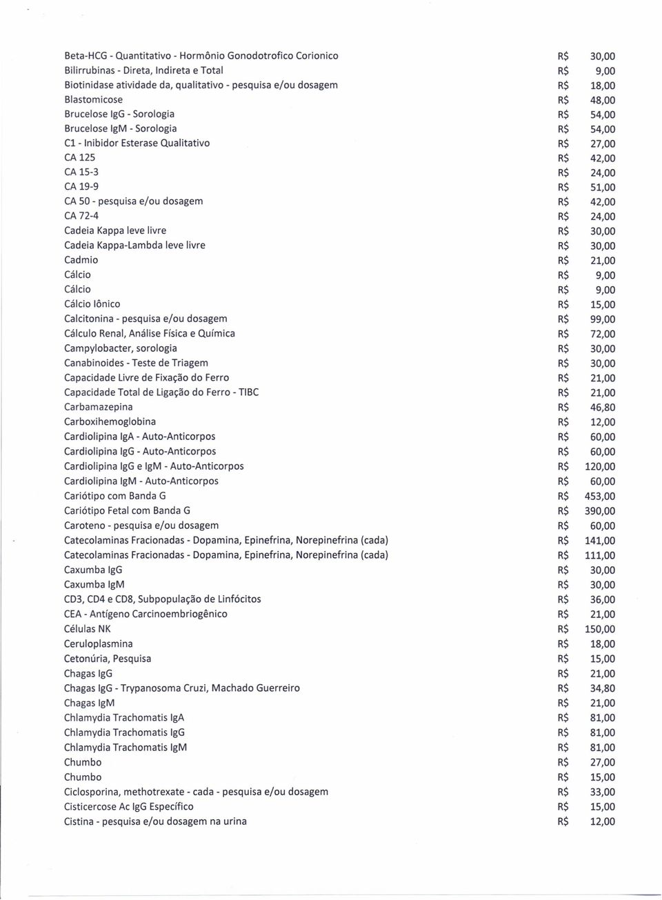 Cálcio lônico Calcitonina - pesquisa e/ou dosagem Cálculo Renal, Análise Física e Química Campylobacter, sorologia Canabinoides - Teste de Triagem Capacidade Livre de Fixação do Ferro Capacidade