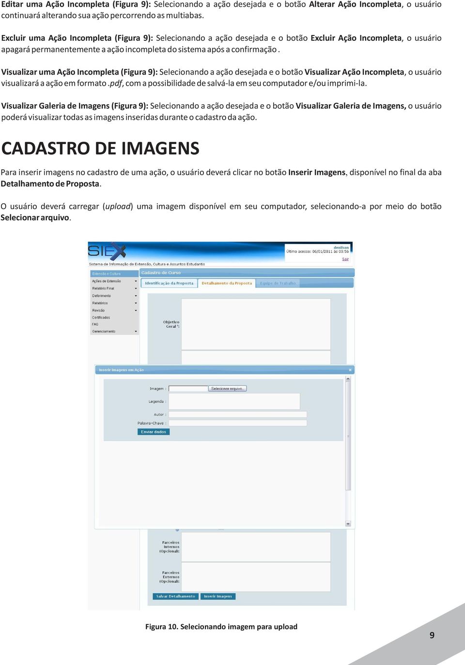 Visualizar uma Ação Incompleta (Figura 9): Selecionando a ação desejada e o botão Visualizar Ação Incompleta, o usuário visualizará a ação em formato.