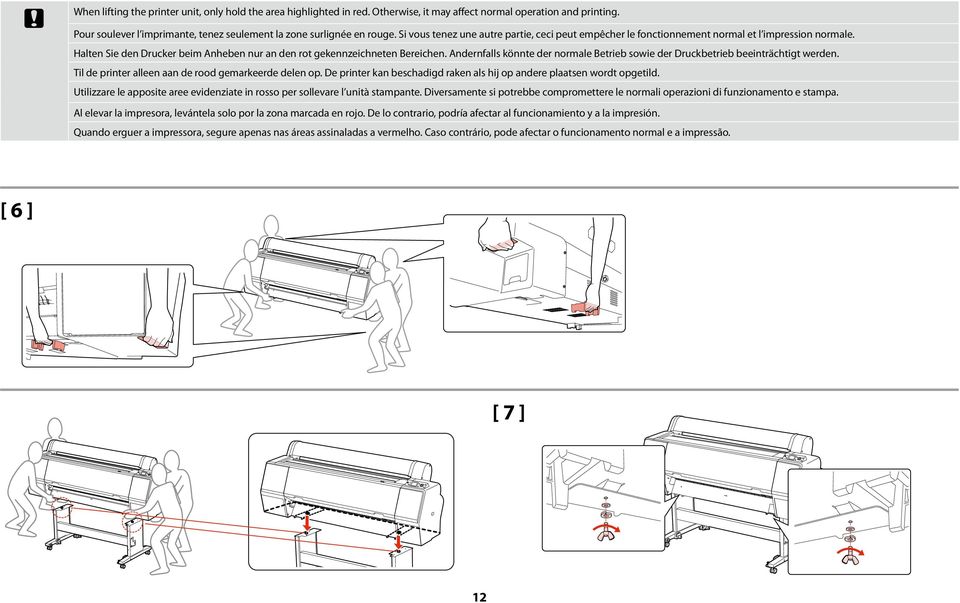 Andernfalls könnte der normale Betrieb sowie der Druckbetrieb beeinträchtigt werden. Til de printer alleen aan de rood gemarkeerde delen op.