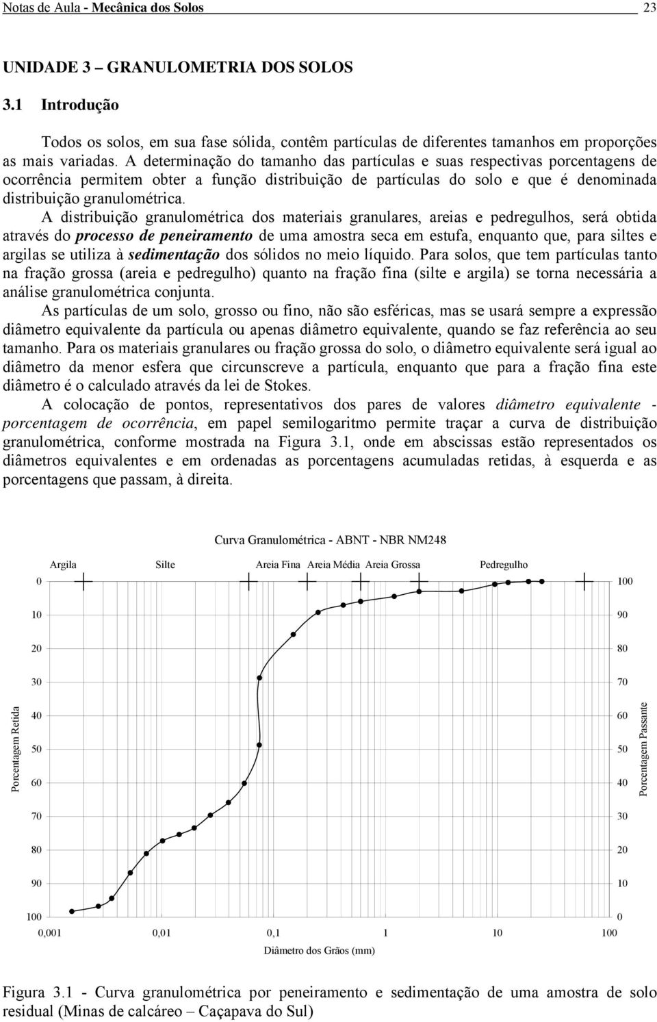 A ditribuição granulométrica do materiai granulare, areia e pedregulho, erá obtida atravé do proceo de peneiramento de uma amotra eca em etufa, enquanto que, para ilte e argila e utiliza à