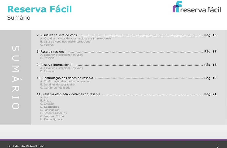 Confirmação dos dados da reserva Pág. 19 A. Confirmação dos dados da reserva B. Detalhes do passageiro C. Cartão de fidelidade 11.