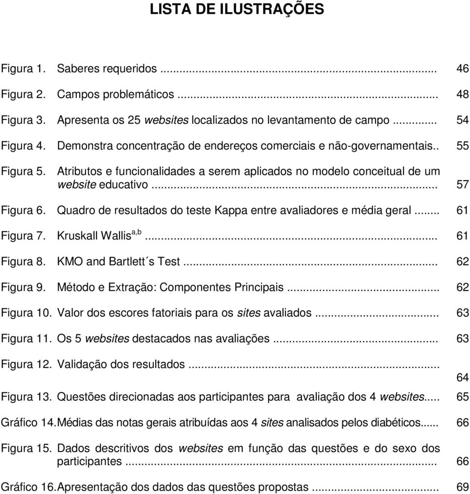 Quadro de resultados do teste Kappa entre avaliadores e média geral... 61 Figura 7. Kruskall Wallis a,b... 61 Figura 8. KMO and Bartlett s Test... 62 Figura 9.