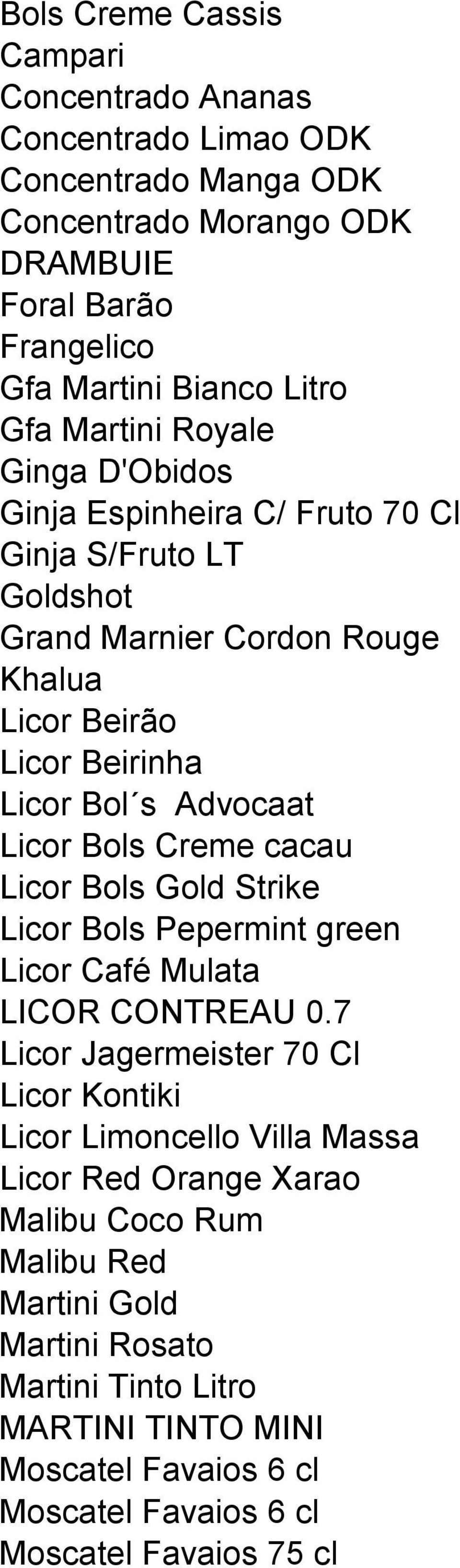 Bols Creme cacau Licor Bols Gold Strike Licor Bols Pepermint green Licor Café Mulata LICOR CONTREAU 0.