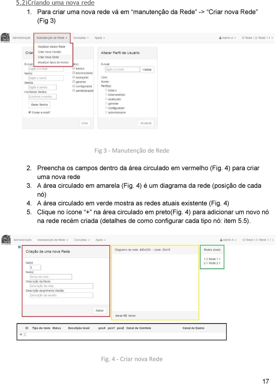 4) é um diagrama da rede (posição de cada nó) 4. A área circulado em verde mostra as redes atuais existente (Fig. 4) 5.