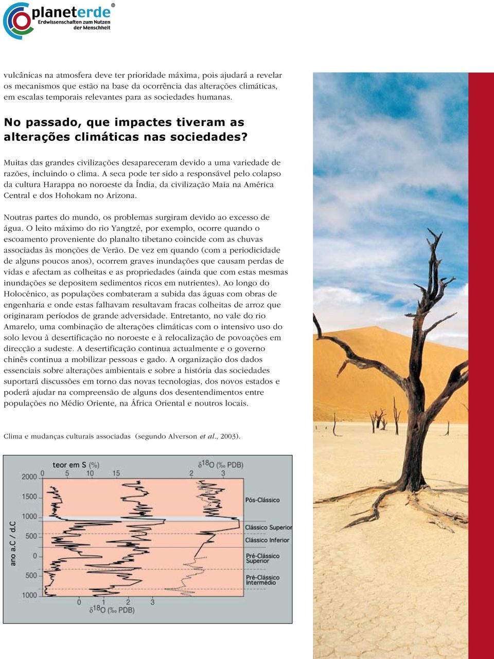 A seca pode ter sido a responsável pelo colapso da cultura Harappa no noroeste da Índia, da civilização Maia na América Central e dos Hohokam no Arizona.