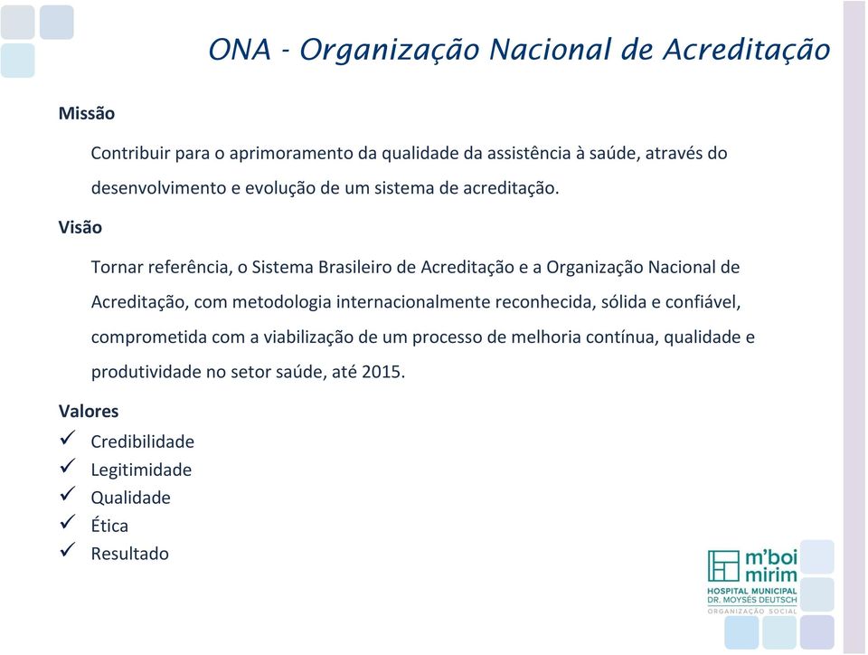 Tornar referência, o Sistema Brasileiro de Acreditação e a Organização Nacional de Acreditação, com metodologia internacionalmente