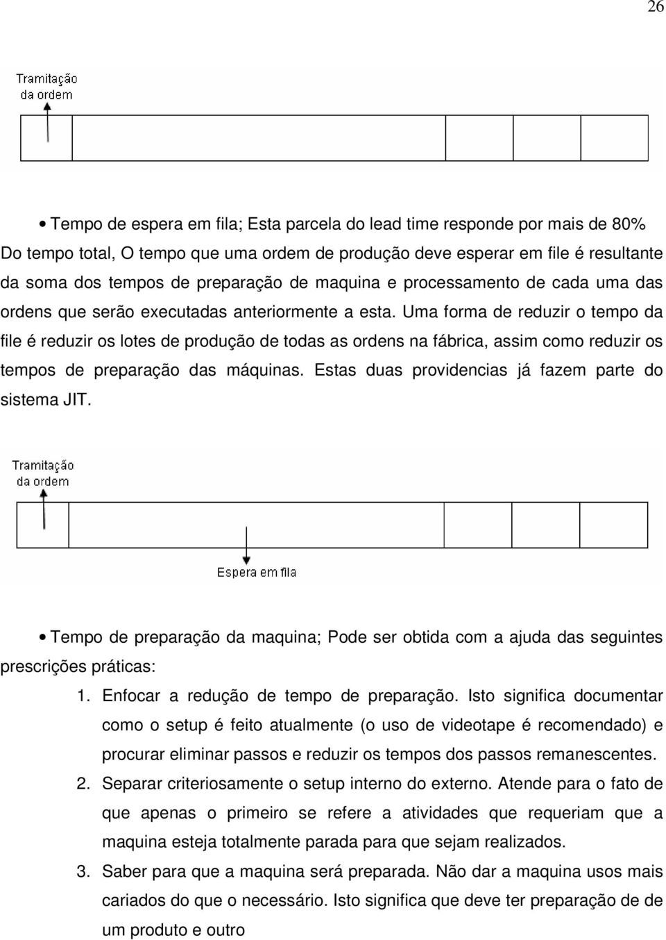 Uma forma de reduzir o tempo da file é reduzir os lotes de produção de todas as ordens na fábrica, assim como reduzir os tempos de preparação das máquinas.