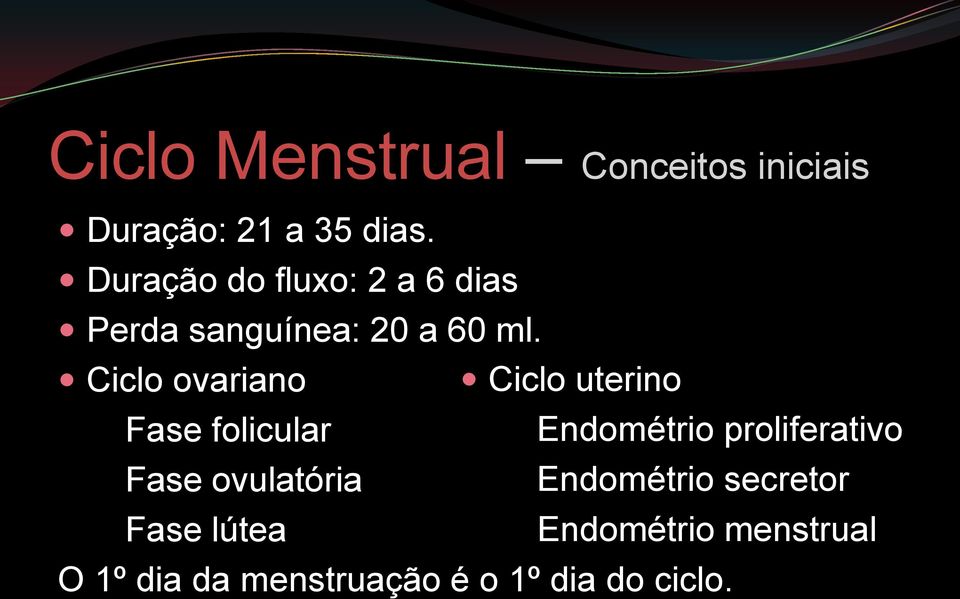 Ciclo ovariano Ciclo uterino Fase folicular Endométrio proliferativo Fase