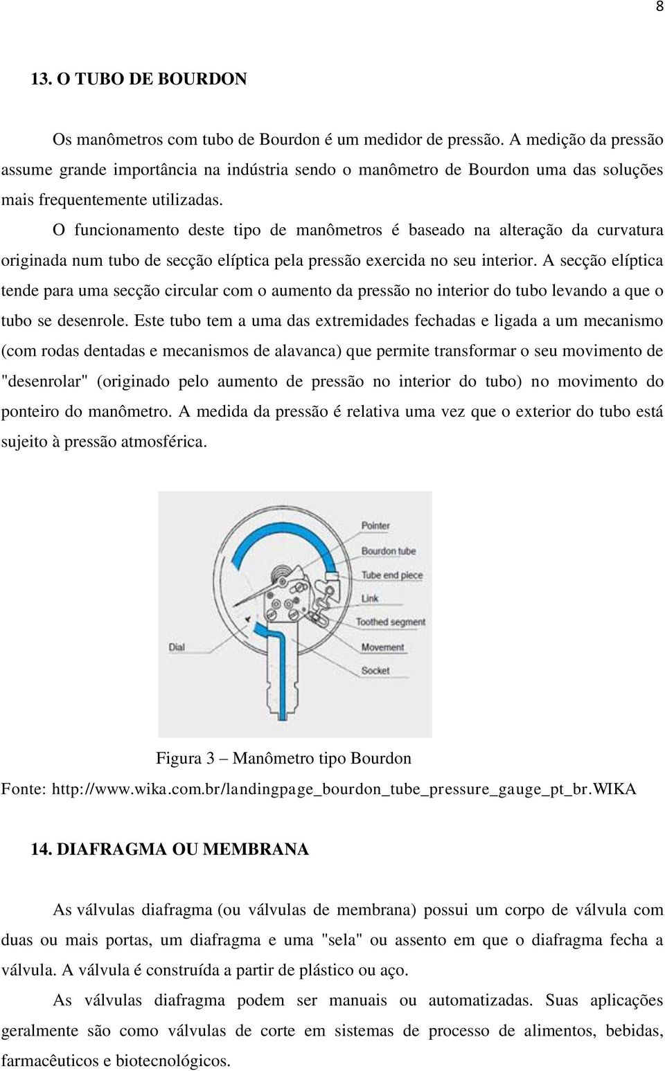 O funcionamento deste tipo de manômetros é baseado na alteração da curvatura originada num tubo de secção elíptica pela pressão exercida no seu interior.