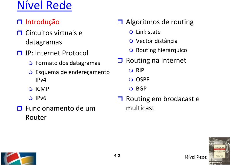 um Router Algoritmos de routing Link state Vector distância Routing