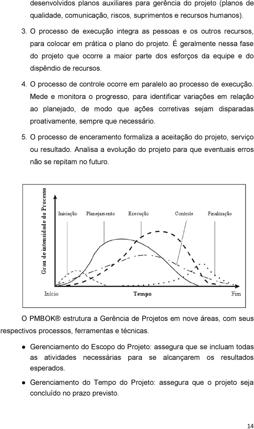 É geralmente nessa fase do projeto que ocorre a maior parte dos esforços da equipe e do dispêndio de recursos. 4. O processo de controle ocorre em paralelo ao processo de execução.