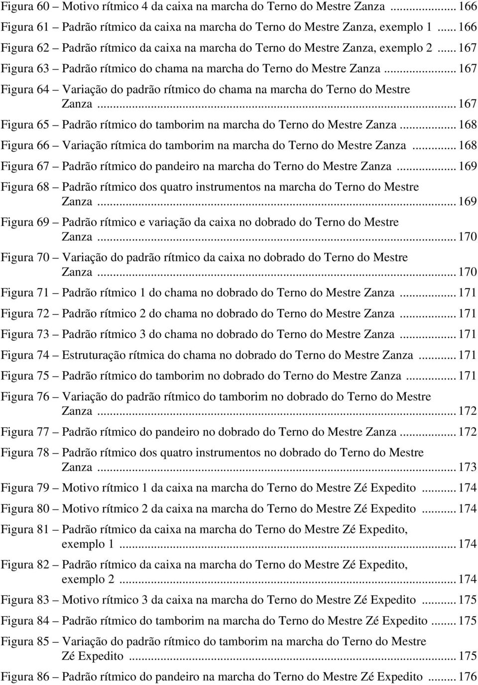 .. 167 Figura 64 Variação do padrão rítmico do chama na marcha do Terno do Mestre Zanza... 167 Figura 65 Padrão rítmico do tamborim na marcha do Terno do Mestre Zanza.