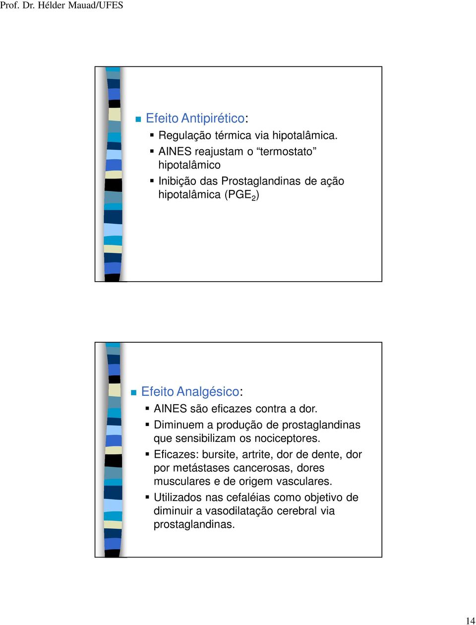 AINES são eficazes contra a dor. Diminuem a produção de prostaglandinas que sensibilizam os nociceptores.