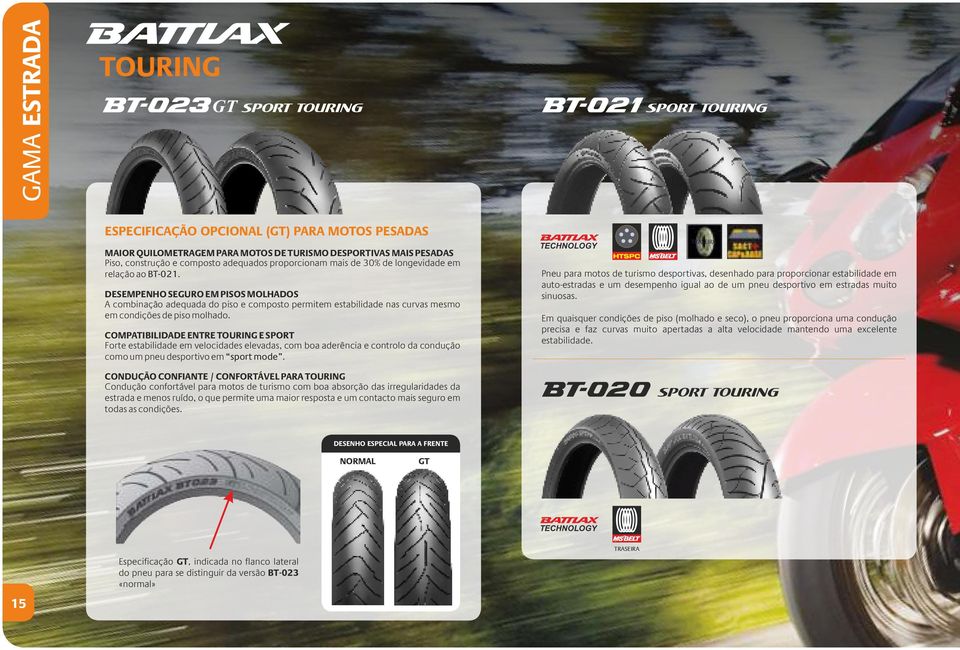 COMPATIBILIDADE ENTRE TOURING E SPORT Forte estabilidade em velocidades elevadas, com boa aderência e controlo da condução como um pneu desportivo em sport mode.