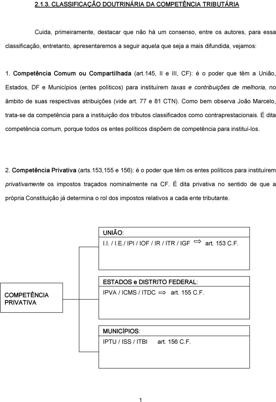 seja a mais difundida, vejamos: 1. Competência Comum ou Compartilhada (art.