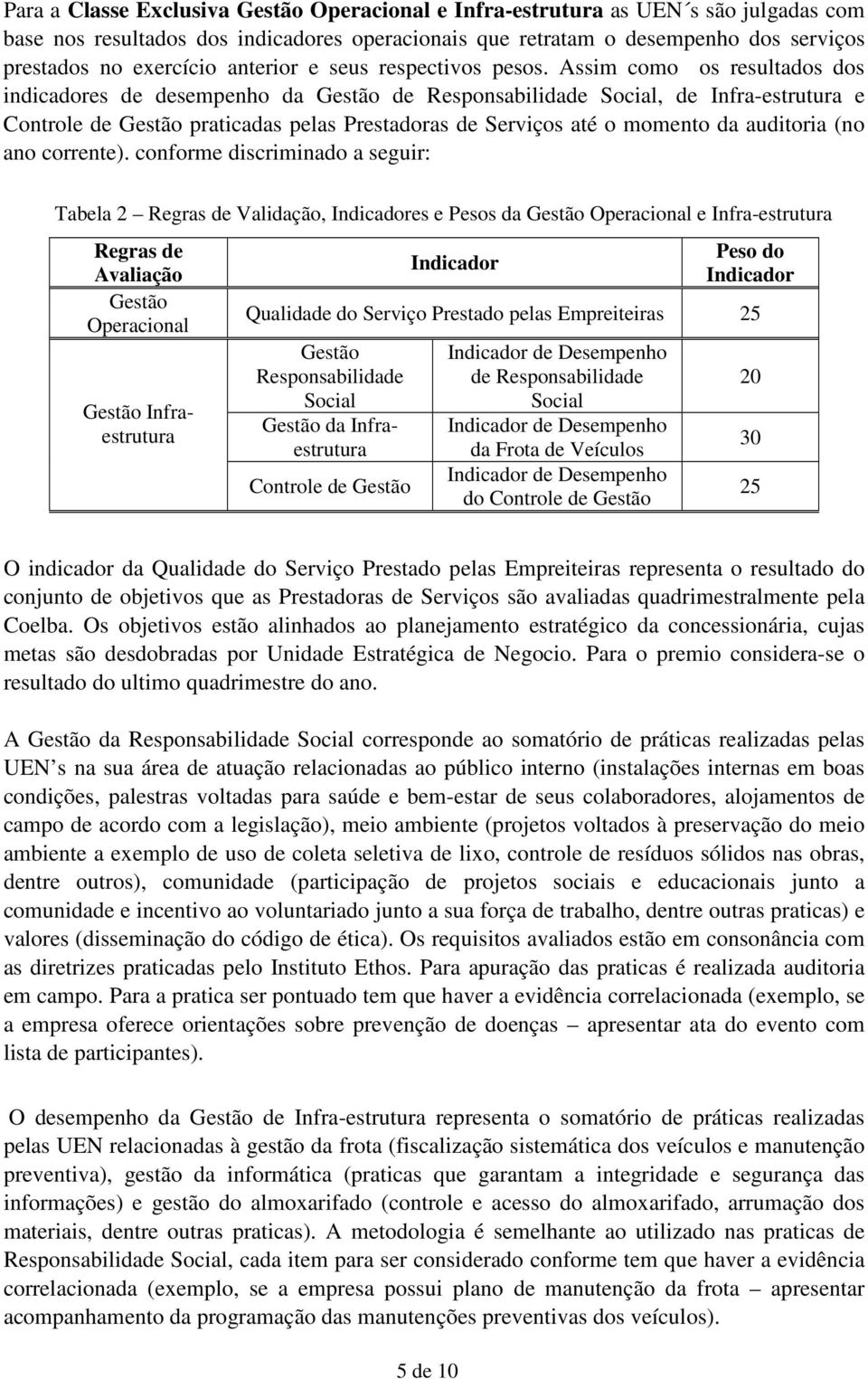 Assim como os resultados dos indicadores de desempenho da Gestão de Responsabilidade Social, de Infra-estrutura e Controle de Gestão praticadas pelas Prestadoras de Serviços até o momento da