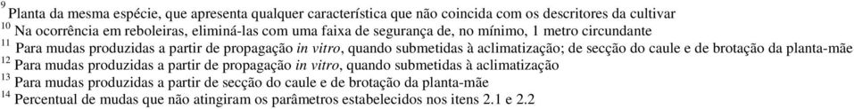 aclimatização; de secção do caule e de brotação da planta-mãe 12 Para mudas produzidas a partir de propagação in vitro, quando submetidas à aclimatização