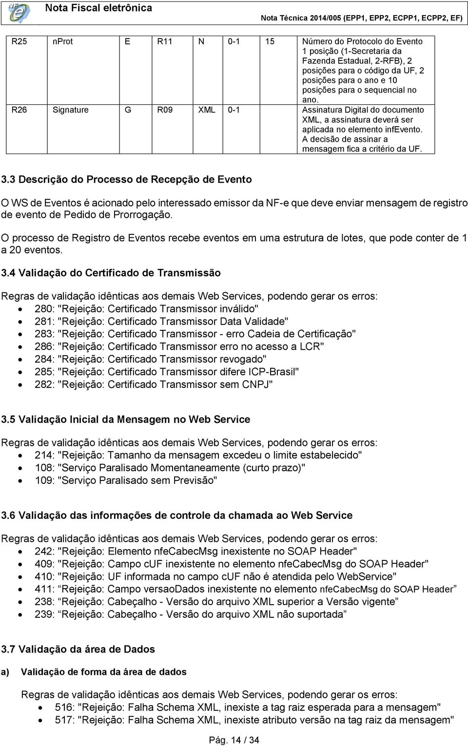 3 Descrição do Processo de Recepção de Evento O WS de Eventos é acionado pelo interessado emissor da NF-e que deve enviar mensagem de registro de evento de Pedido de Prorrogação.