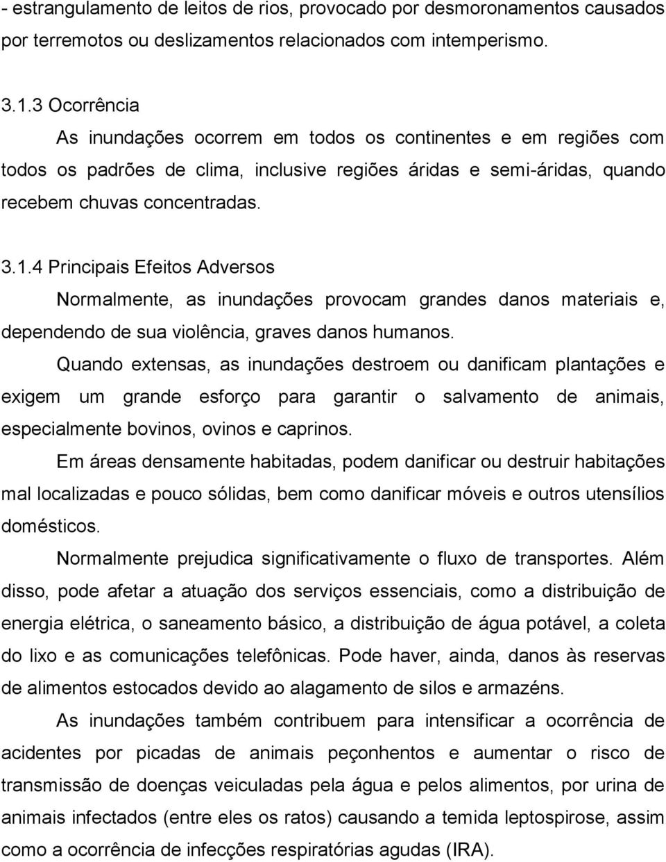 4 Principais Efeitos Adversos Normalmente, as inundações provocam grandes danos materiais e, dependendo de sua violência, graves danos humanos.