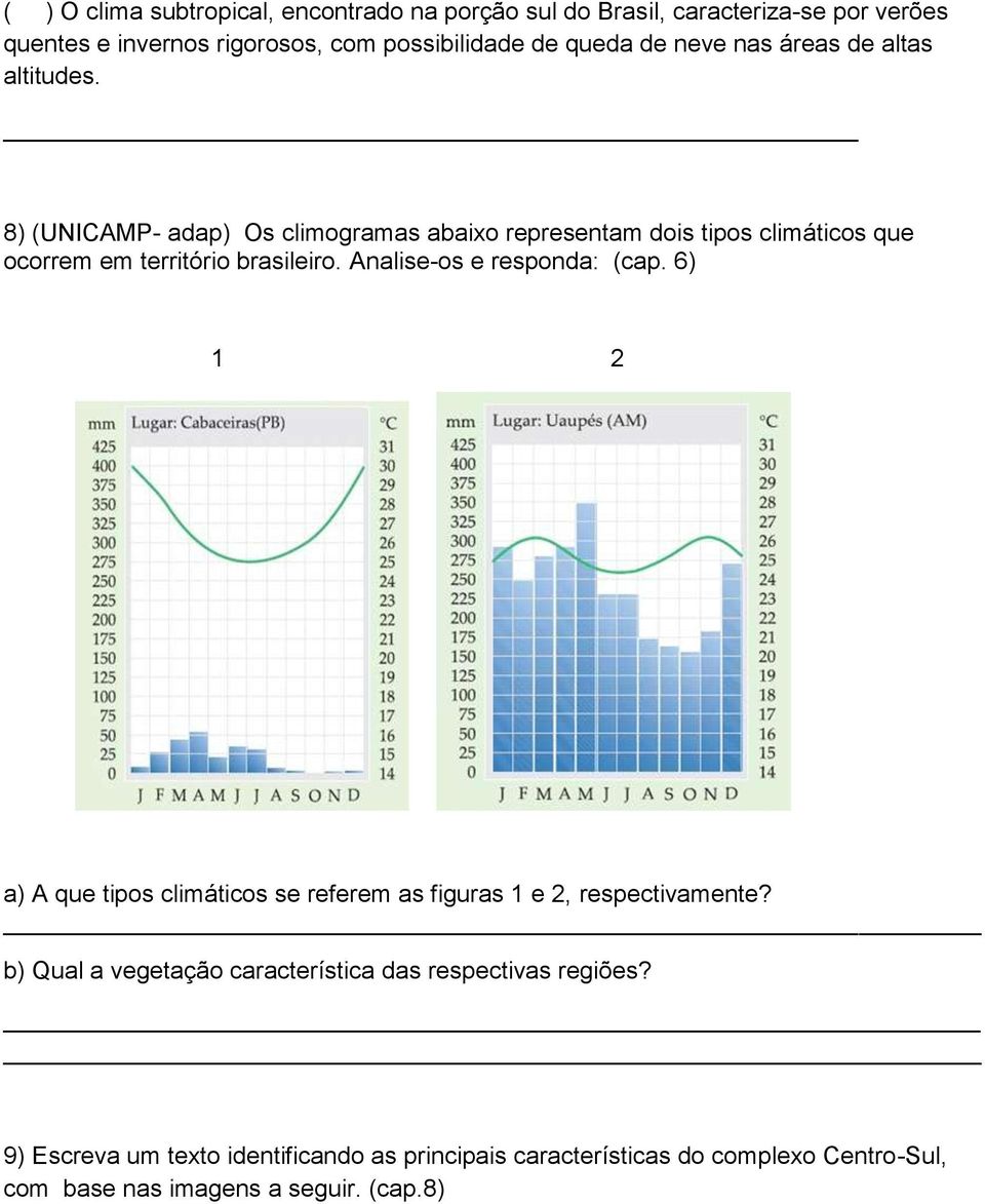 Analise-os e responda: (cap. 6) 1 2 a) A que tipos climáticos se referem as figuras 1 e 2, respectivamente?