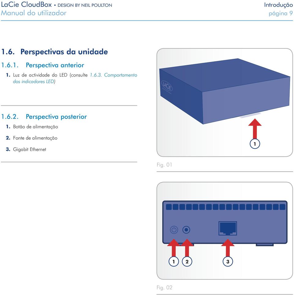 Comportamento dos indicadores LED) 1.6.2. Perspectiva posterior 1.