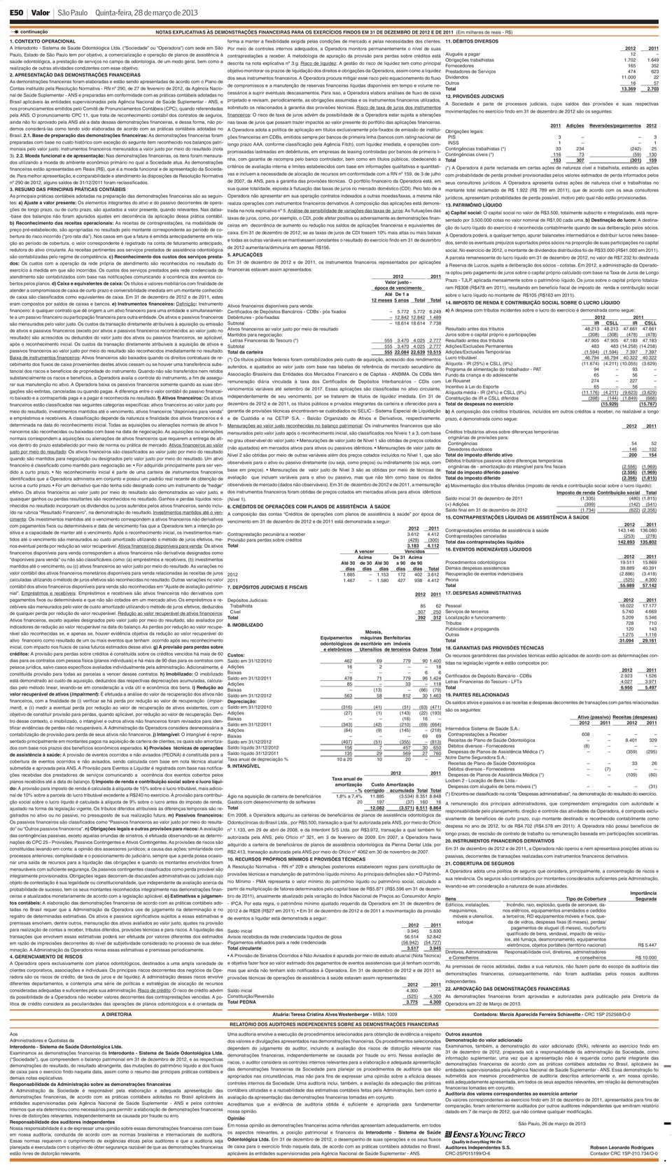 ( Sociedade ), que compreendem o balanço patrimonial em 31 de dezembro de 2012, e as respectivas demonstrações do resultado, do resultado abrangente, das mutações do patrimônio líquido e dos fluxos