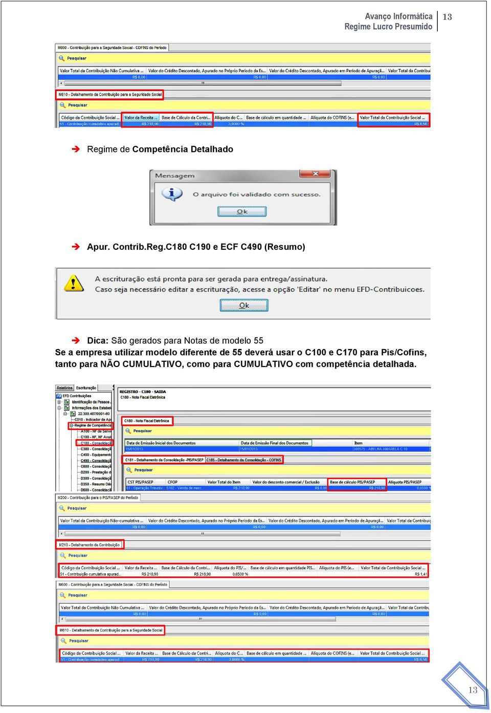 C180 C190 e ECF C490 (Resumo) Dica: São gerados para Notas de modelo 55