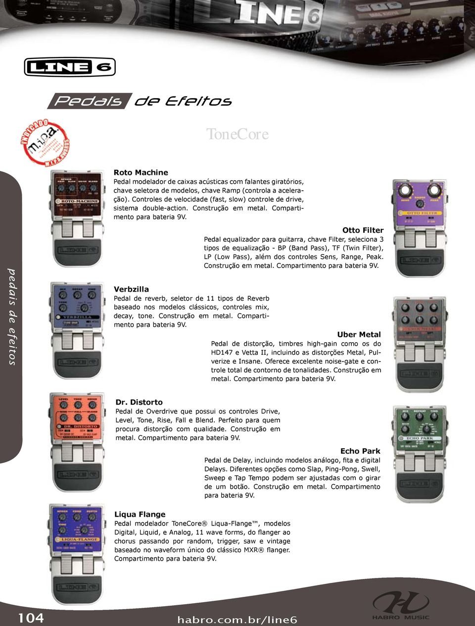 pedais de efeitos Otto Filter Pedal equalizador para guitarra, chave Filter, seleciona 3 tipos de equalização - BP (Band Pass), TF (Twin Filter), LP (Low Pass), além dos controles Sens, Range, Peak.
