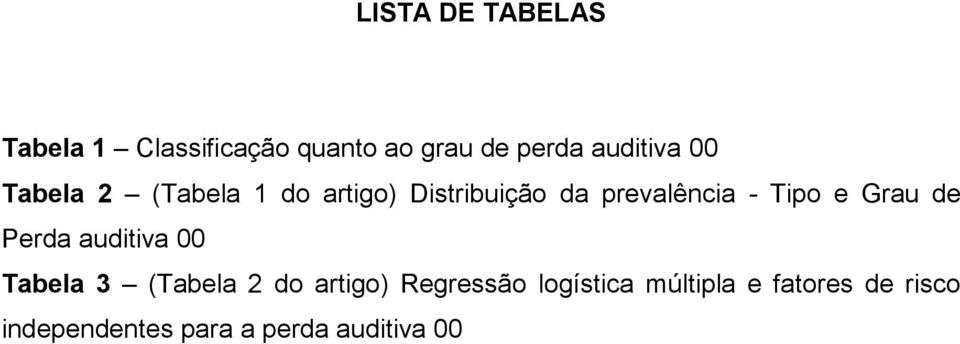 Tipo e Grau de Perda auditiva 00 Tabela 3 (Tabela 2 do artigo)