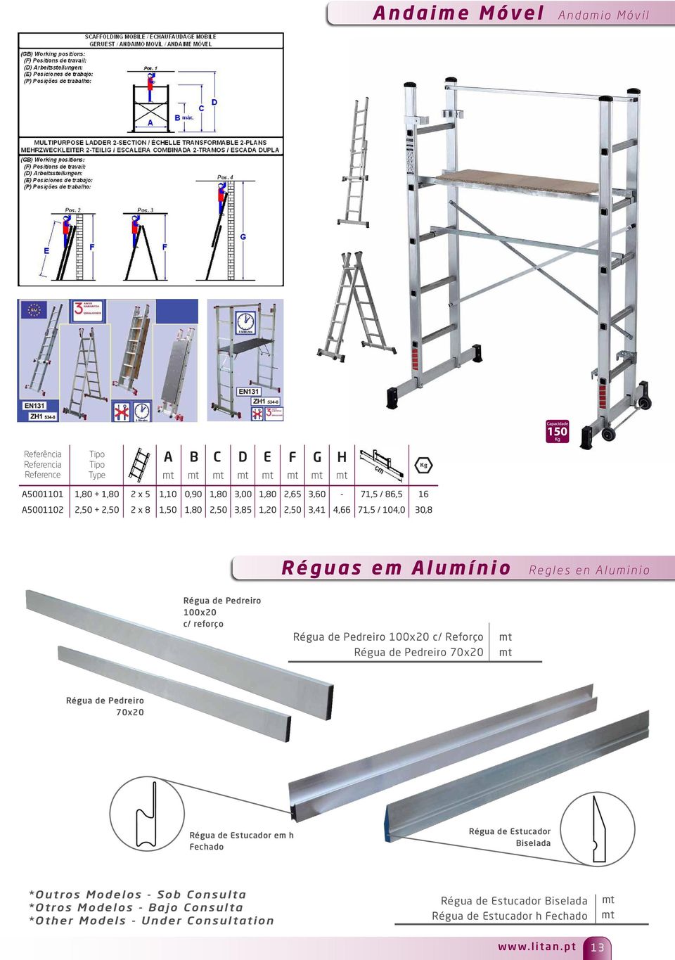 reforço Régua de Pedreiro 100x20 c/ Reforço Régua de Pedreiro 70x20 Régua de Pedreiro 70x20 Régua de Estucador em h Fechado *Outros Modelos Sob Consulta