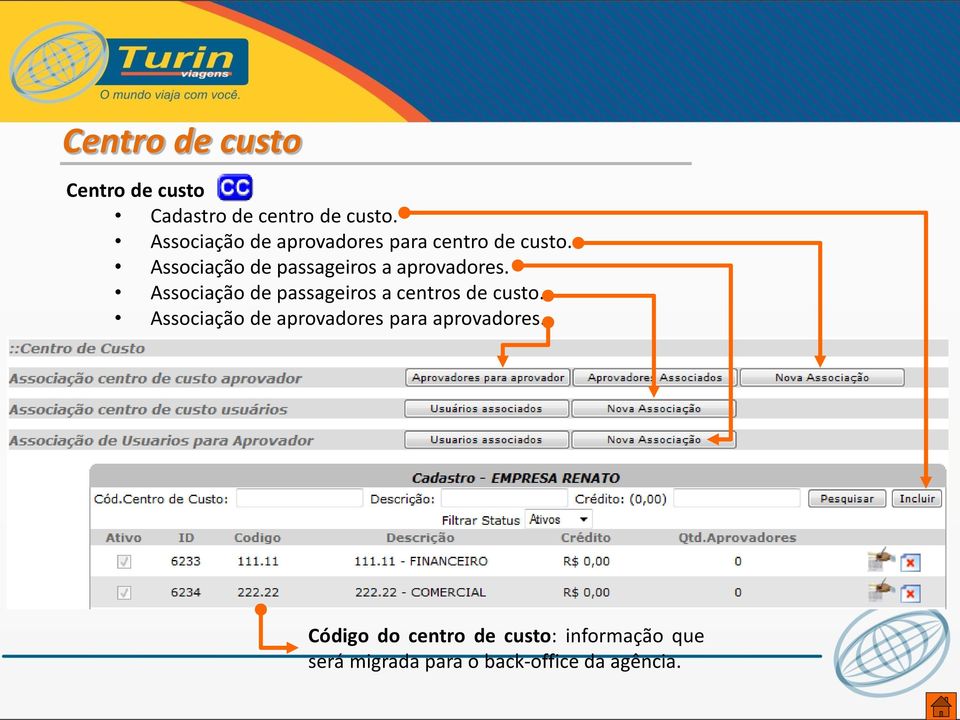 Associação de passageiros a aprovadores.