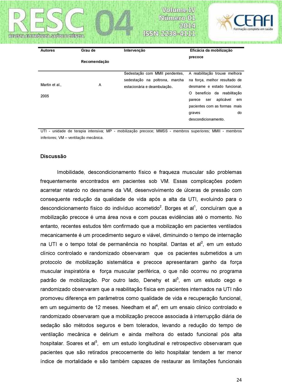 2005 O benefício da reabilitação parece ser aplicável em pacientes com as formas mais graves do descondicionamento.