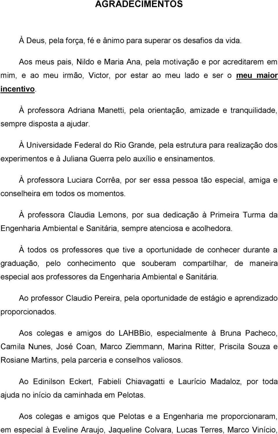 À professora Adriana Manetti, pela orientação, amizade e tranquilidade, sempre disposta a ajudar.