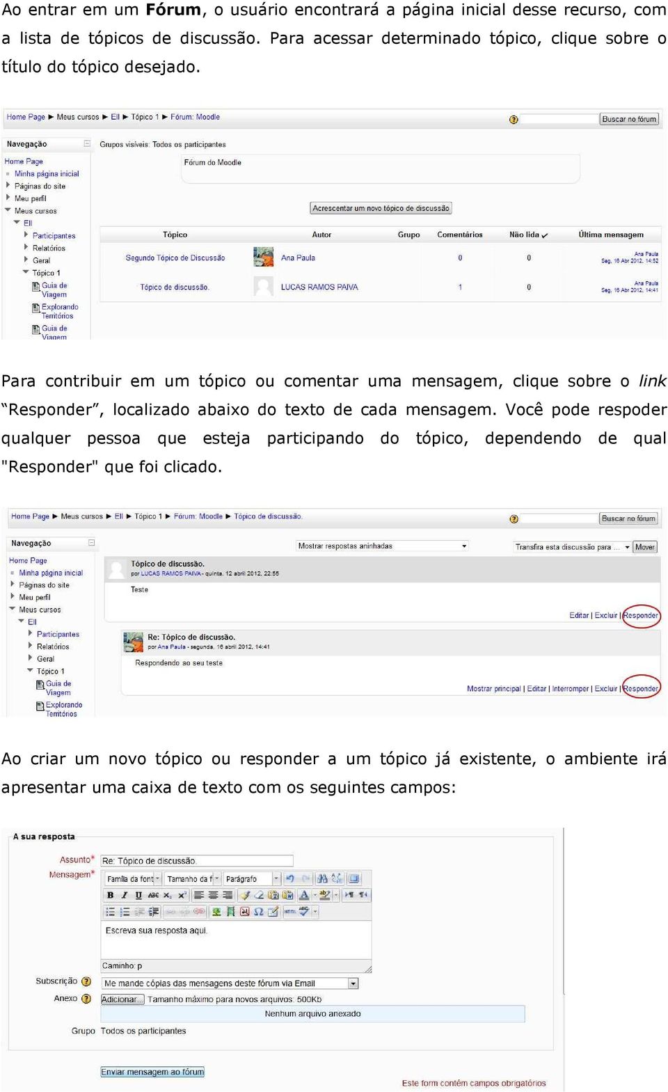Para contribuir em um tópico ou comentar uma mensagem, clique sobre o link Responder, localizado abaixo do texto de cada mensagem.