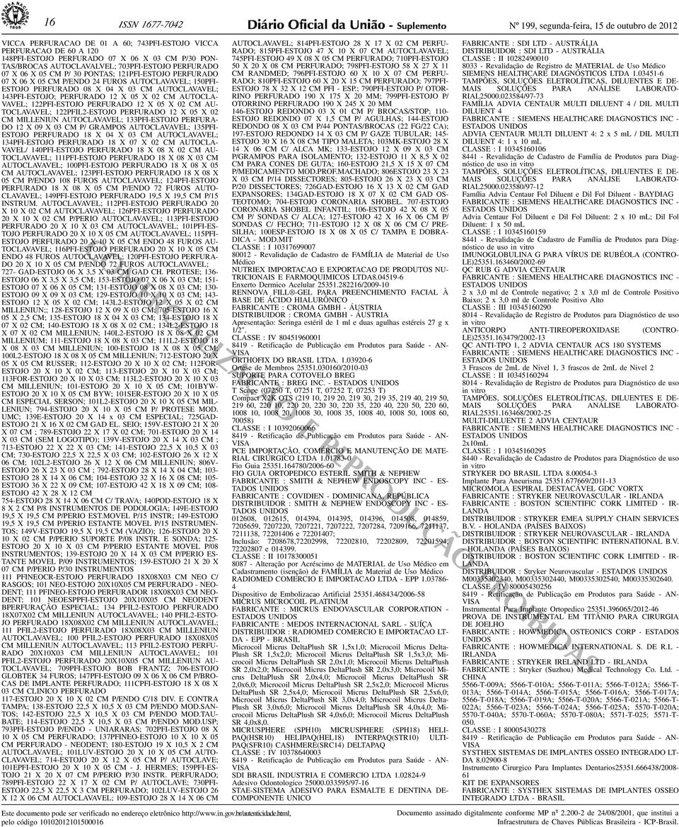 143PFI-ESTOJO; PERFURADO 12 X 05 X 02 CM AUTOCLA- VAVEL; 122PFI-ESTOJO PERFURADO 12 X 05 X 02 CM AU- TOCLAVAVEL; 122PFIL2-ESTOJO PERFURADO 12 X 05 X 02 CM MILLENIUN AUTOCLAVAVEL; 133PFI-ESTOJO
