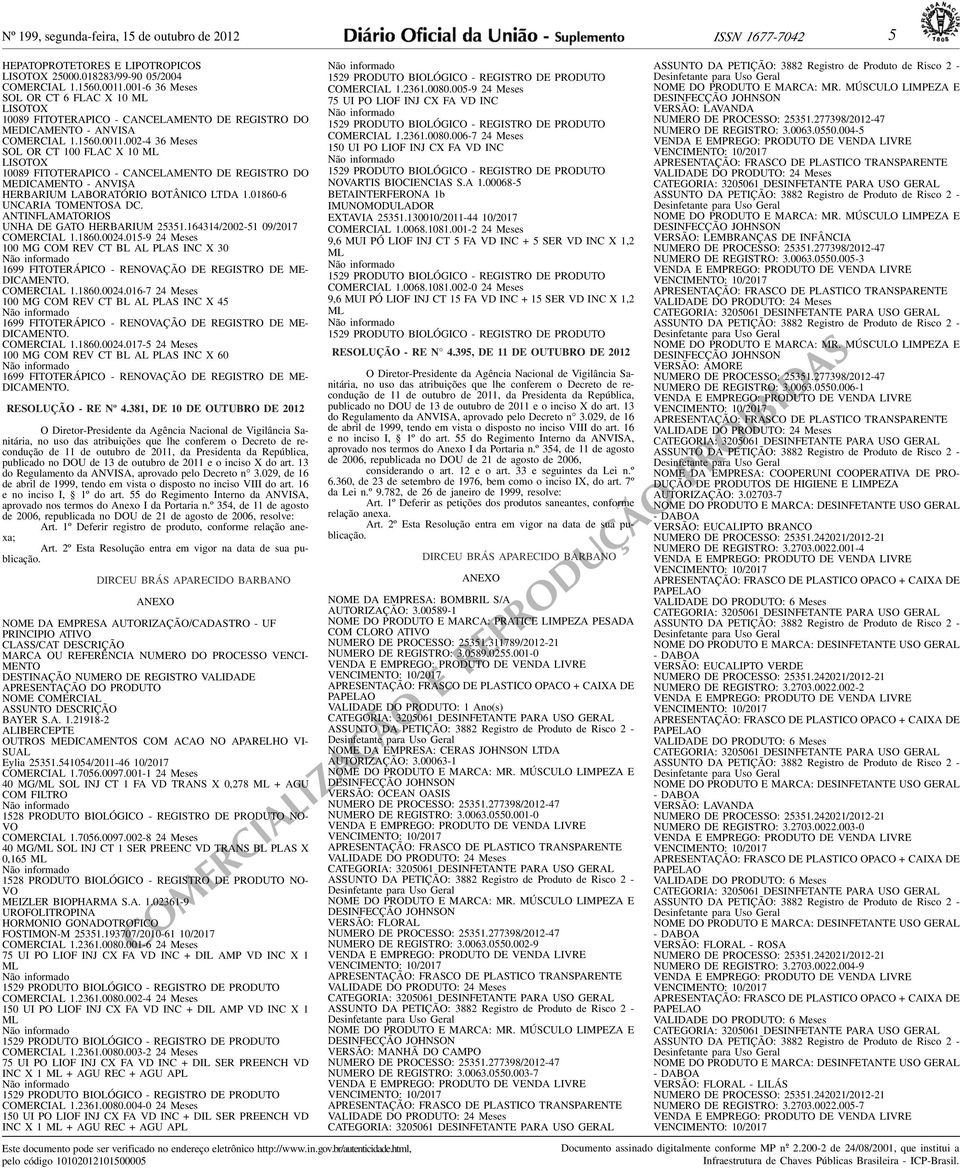 MEDICAMENTO - AN HERBARIUM LABORATÓRIO BOTÂNICO LTDA 101860-6 UNCARIA TOMENTOSA DC A N T I N F L A M ATO R I O S UNHA DE GATO HERBARIUM 25351164314/2002-51 09/2017 COMERCIAL 118600024015-9 24 Meses