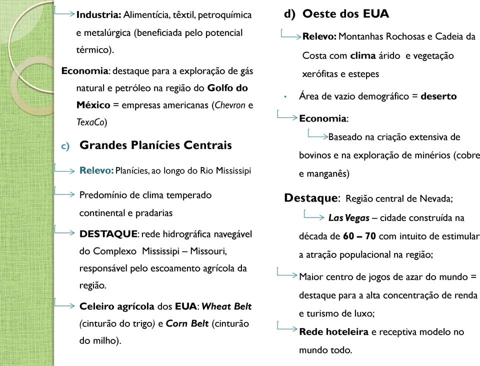 Mississipi Predomínio de clima temperado continental e pradarias DESTAQUE: rede hidrográfica navegável do Complexo Mississipi Missouri, responsável pelo escoamento agrícola da região.