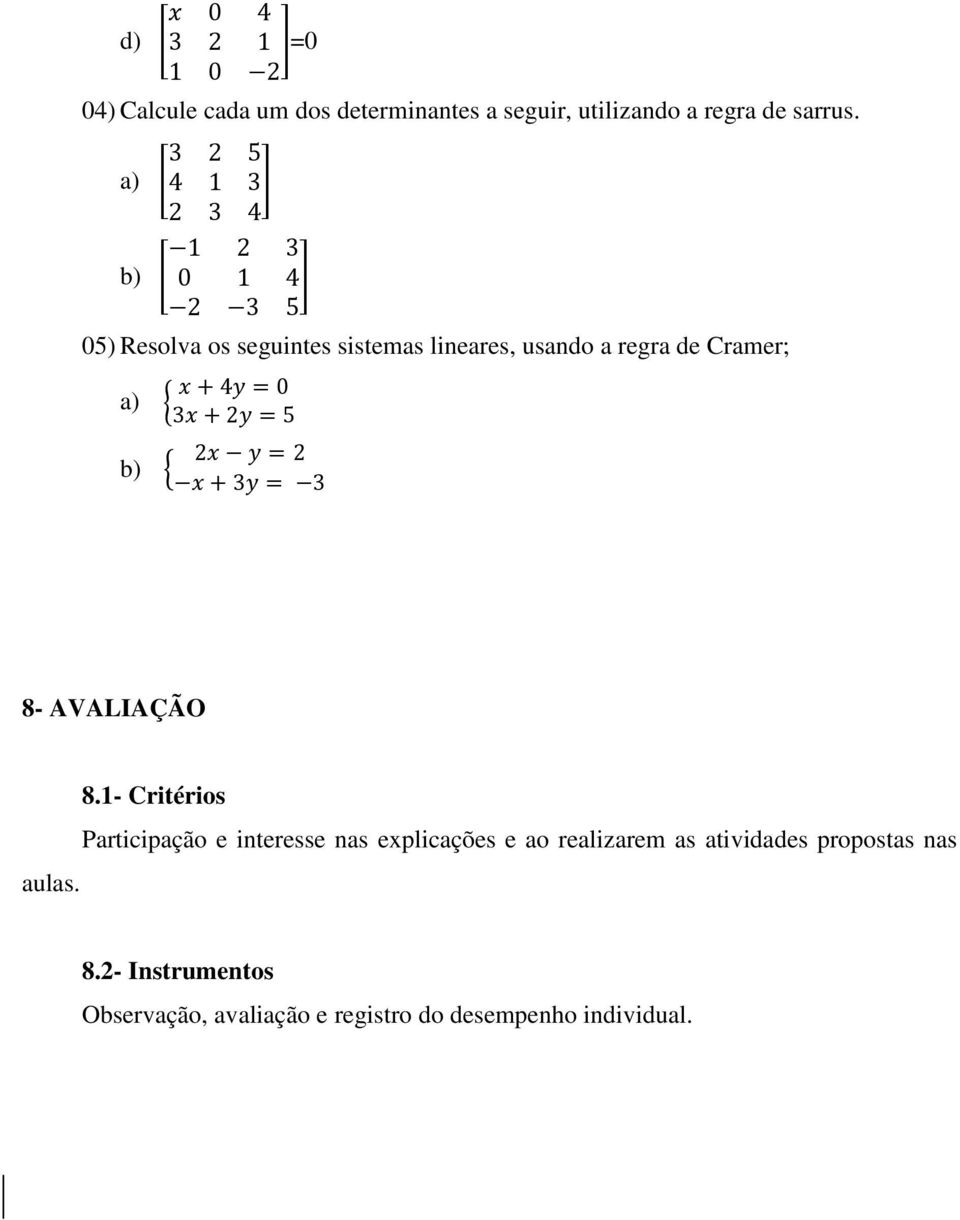 8- AVALIAÇÃO aulas. 8.