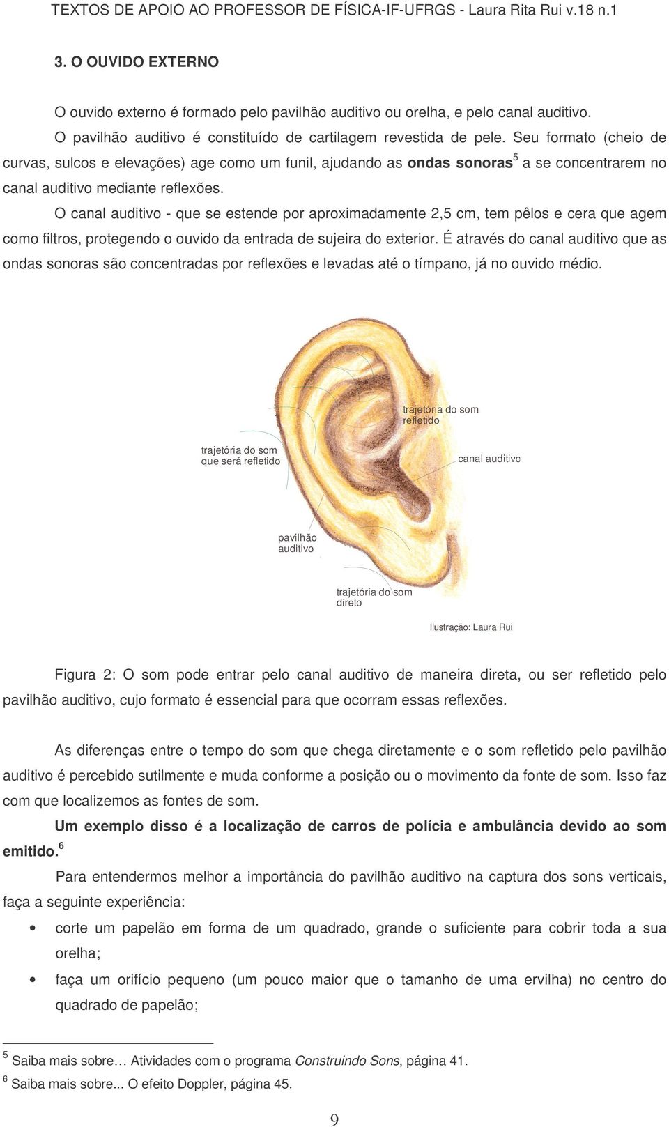 Seu formato (cheio de curvas, sulcos e elevações) age como um funil, ajudando as ondas sonoras 5 a se concentrarem no canal auditivo mediante reflexões.