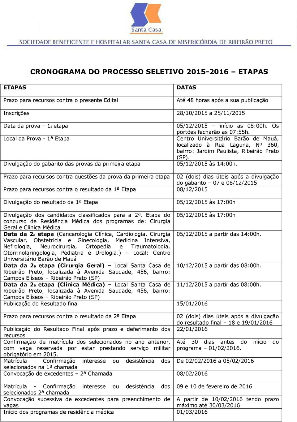 Centro Universitário Barão de Mauá, localizado à Rua Laguna, Nº 360, bairro: Jardim Paulista, Ribeirão Preto (SP). 05/12/2015 às 14:00h.