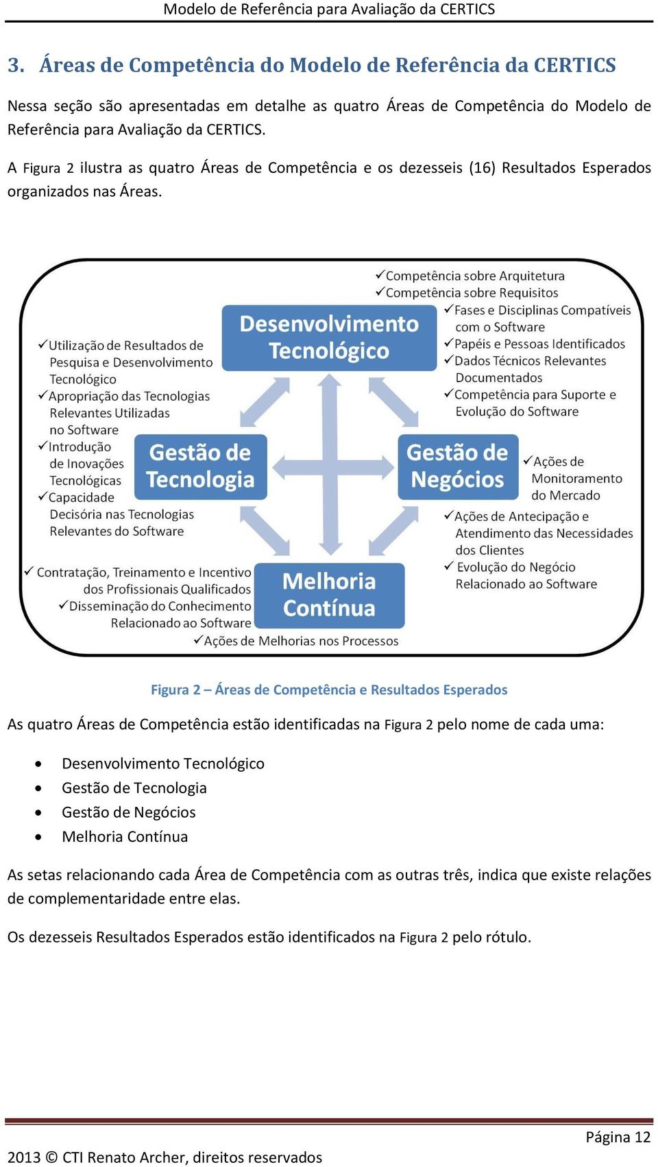 Figura 2 Áreas de Competência e Resultados Esperados As quatro Áreas de Competência estão identificadas na Figura 2 pelo nome de cada uma: Desenvolvimento Tecnológico Gestão de