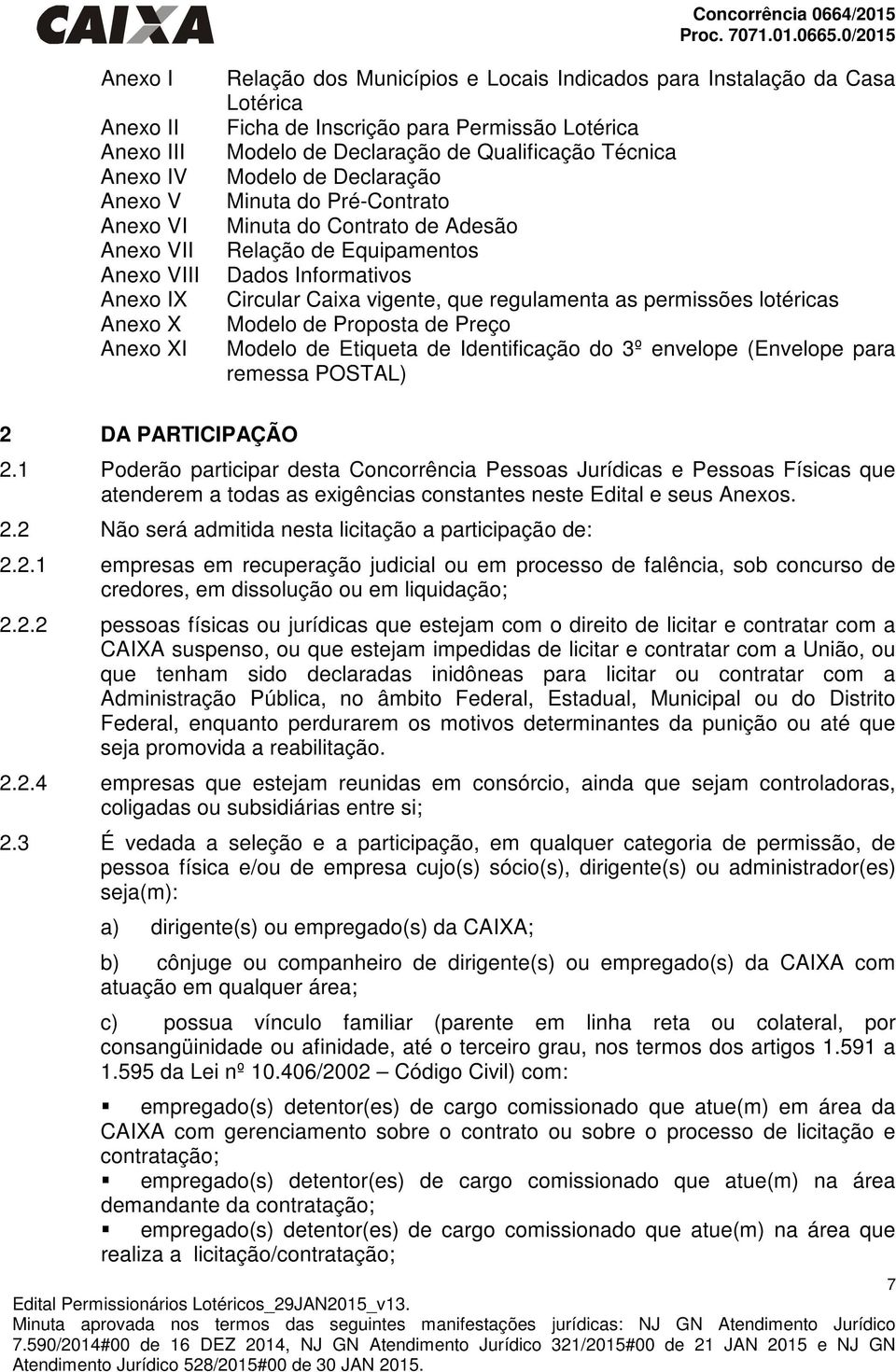 Inscrição para Permissão Lotérica Modelo de Declaração de Qualificação Técnica Modelo de Declaração Minuta do Pré-Contrato Minuta do Contrato de Adesão Relação de Equipamentos Dados Informativos