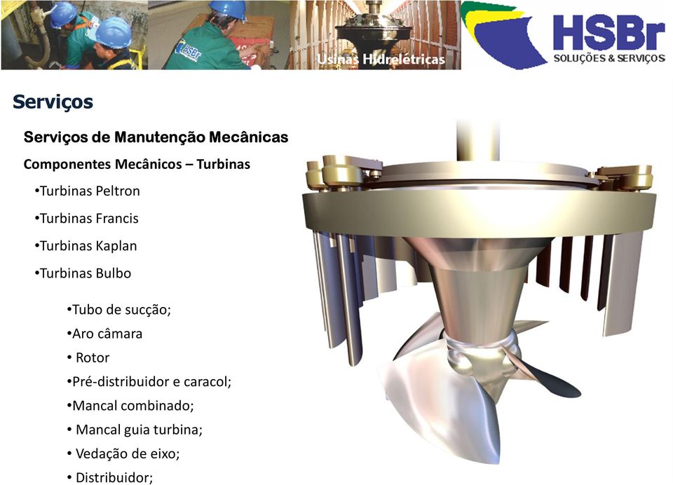 Tubo de sucção; Aro câmara Rotor Pré-distribuidor e caracol;