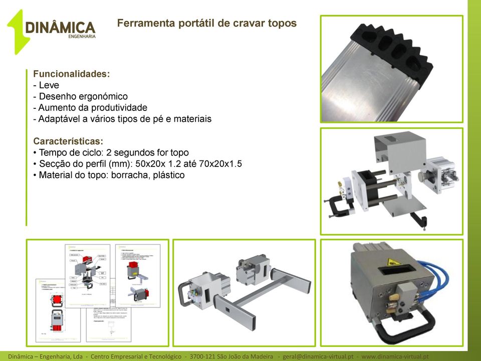 materiais Tempo de ciclo: 2 segundos for topo Secção do perfil