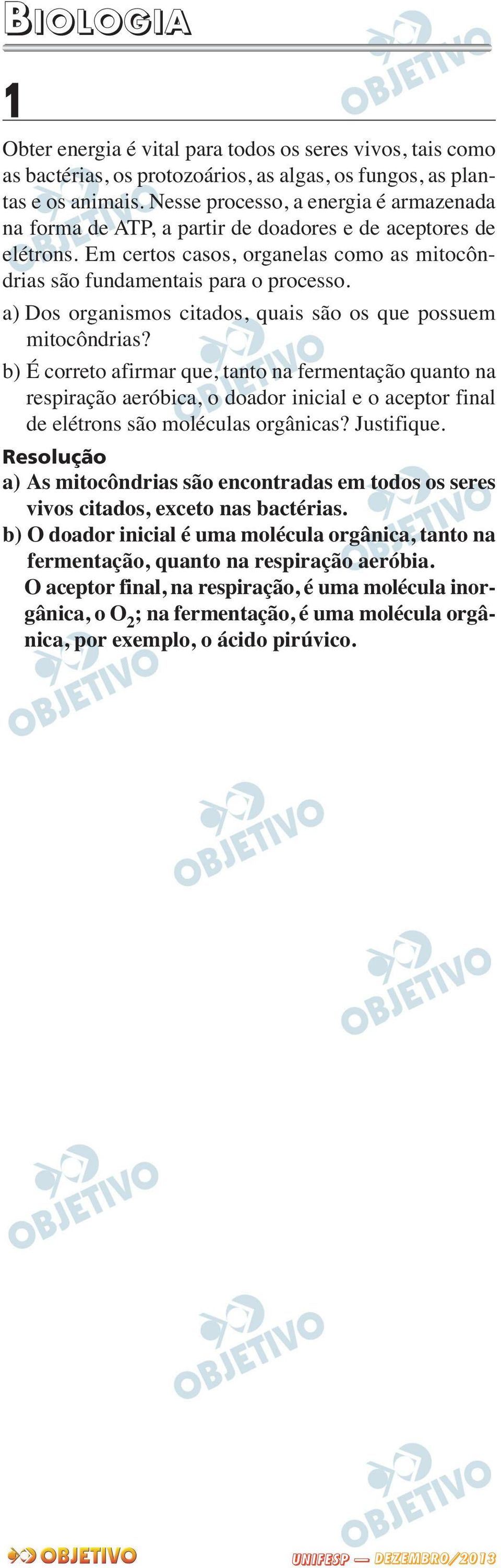 a) Dos organismos citados, quais são os que possuem mitocôndrias?